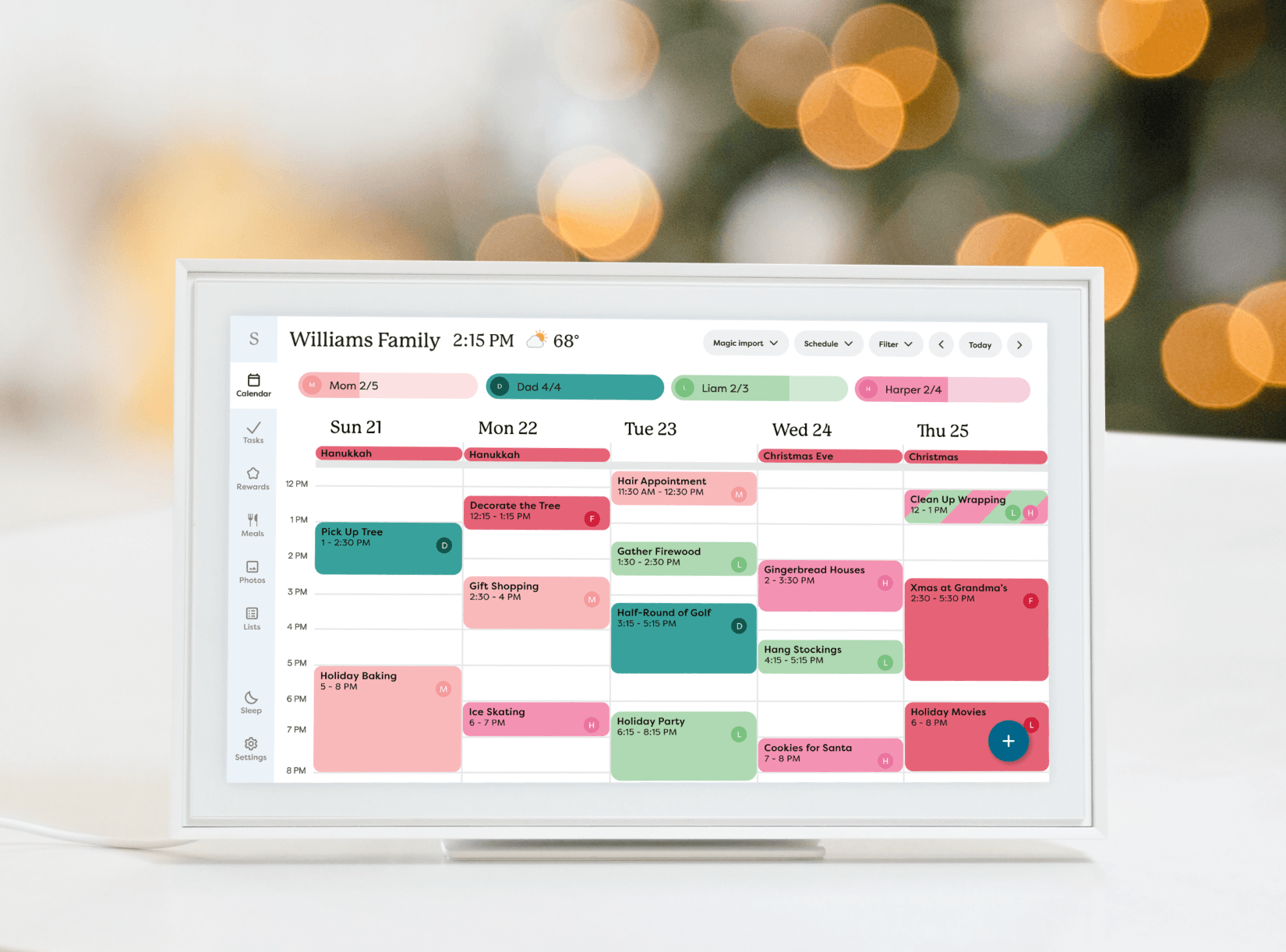 Skylight Calendar 15" on a countertop with a plant and bookcase in the background