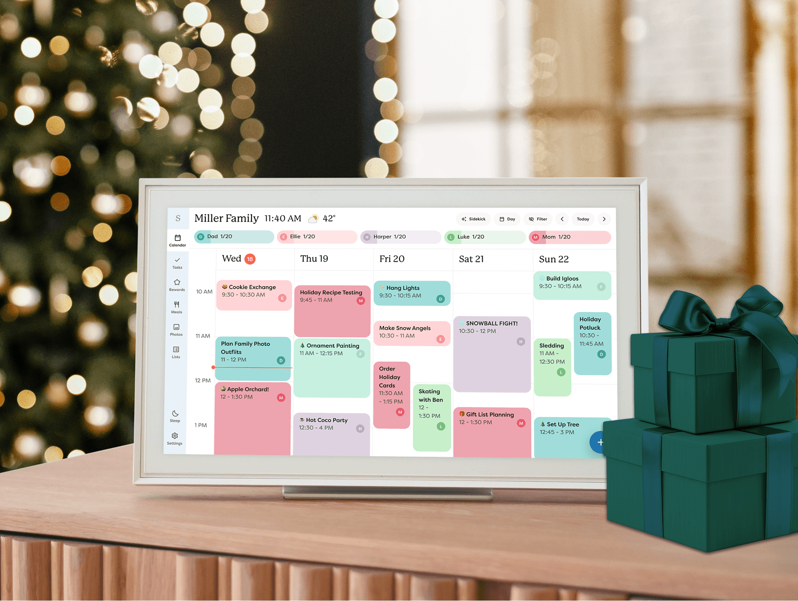 Skylight Calendar 15" on a countertop with a plant and bookcase in the background